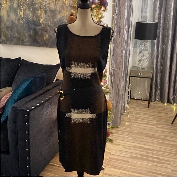 St. John Black and Cream Midi Dress, US8